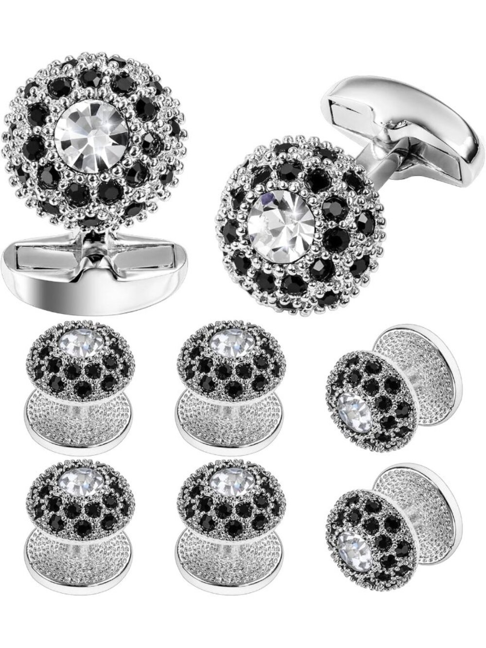 Elegant Crystal Tuxedo Studs & Cufflinks Set for Men - Wedding & Formal